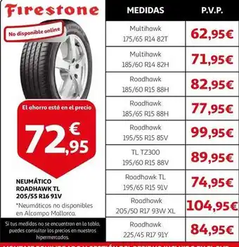 Alcampo Firestone - neumático roadhawk tl 205/55 r16 91v oferta