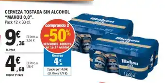 E.Leclerc CERVEZA TOSTADA SIN ALCOHOL "MAHOU 0,0". oferta