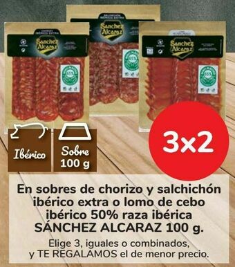 Carrefour En sobres de chorizo y salchichón ibérico extra o lomo de cebo ibérico 50% raza ibérica sánchez alcaraz 100 g oferta