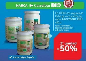 Carrefour En todos los yogures de leche de vaca y leche de cabra carrefour bio oferta