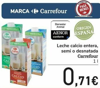 Carrefour Leche calcio entera, semi o desnatada carrefour oferta