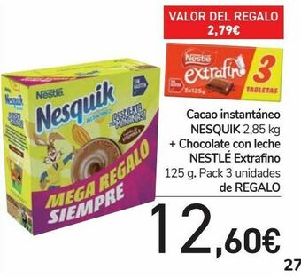 Carrefour Cacao instantáneo nesquik + chocolate con leche nestlé extrafino de regalo oferta