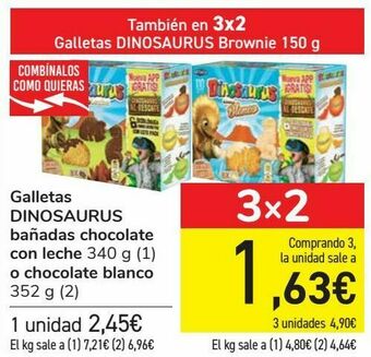 Carrefour Galletas dinosaurus bañadas chocolate con leche o chocolate blanco oferta
