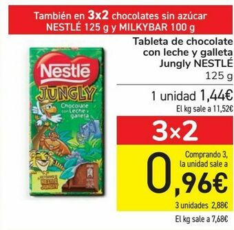 Tableta de chocolate con leche y galleta jungly nestlé