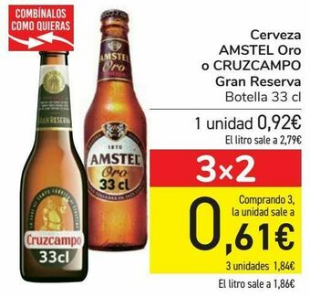 Carrefour Cerveza amstel oro o cruzcampo gran reserva oferta