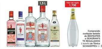 Carrefour Comprando cualquier botellas de beefeater o seagram's te regalamos 1 botella de tónica schweppes oferta