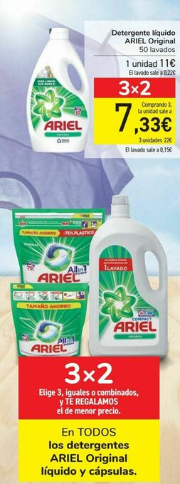 Carrefour En todos los detergentes ariel original líquido y cápsulas oferta