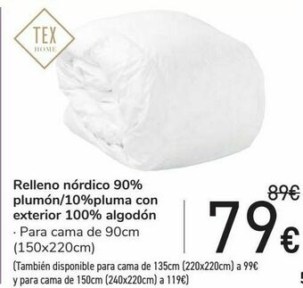 Carrefour Relleno nórdico 90% plumón/ 10% pluma con exterior 100% algodón oferta