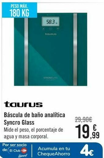 Carrefour Taurus báscula de baño analítica syncro glass oferta