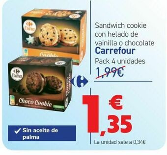 Carrefour Sandwich cookie con helado de vainilla o chocolate carrefour oferta
