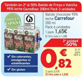 Carrefour Batido chocolate 95% leche carrefour oferta