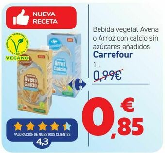 Carrefour Bebida vegetal avena o arroz con calcio sin azúcares añadidos carrefour oferta