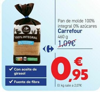 Carrefour Pan de molde 100% integrales 0% azúcares oferta