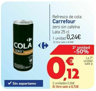 Carrefour Refresco de cola carrefour zero sin cafeína oferta