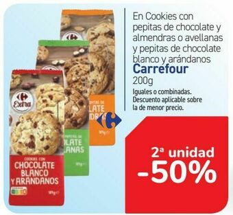 Carrefour En cookies con pepitas de chocolate y almendra o avellanas y pepitas de chocolate blanco y arándanos carrefour oferta