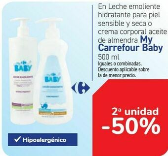 Carrefour En leche emoliente hidratante para piel sensible y seca o crema corporal aceite de almendra my carrefour baby oferta