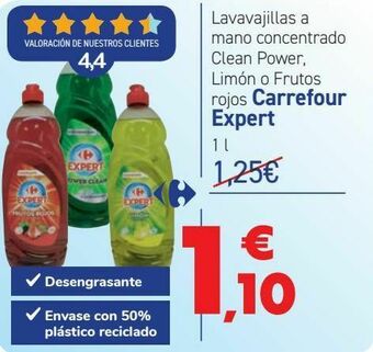 Carrefour Lavavajillas a mano concentrado clean power, limón o frutos rojos carrefour expert oferta