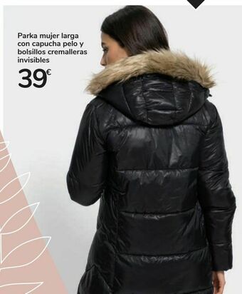 Carrefour Parka mujer larga con capucha pelo y bolsillos cremalleras invisibles oferta