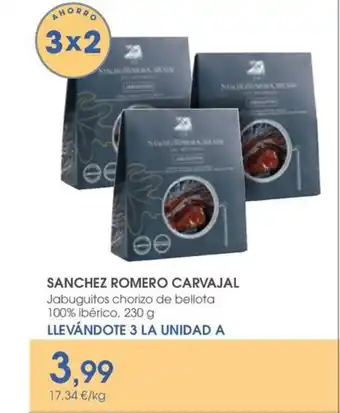 Supermercados Plaza SANCHEZ ROMERO CARVAJAL Jabuguitos chorizo de bellota 100% ibérico, 230 g oferta
