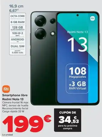 Carrefour Xiaomi - smartphone libre redmi note 13 oferta