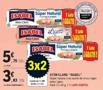 E.Leclerc Isabel Atún Claro Pack 3 x 56 g + 1 Lata Gratis oferta