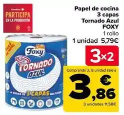 Carrefour Foxy - papel de cocina 3 capas tornado azul oferta