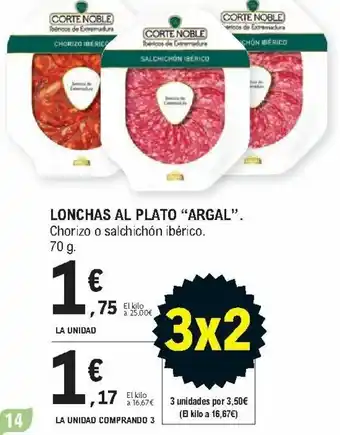 E.Leclerc Lonchas Al Plato "Argal". 70 g. La Unidad Comprando 3 oferta