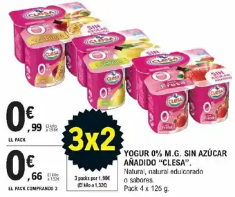E.Leclerc Yogur 0% M.G. Sin Azúcar Añadido "Clesa" Pack 4 x 125 g. El Pack Comprando 3 oferta