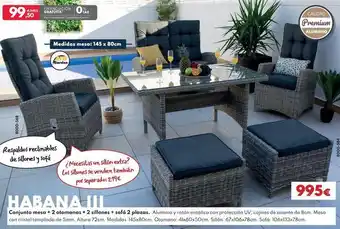 BricoCentro Habana 3 conjunto mesa + 2 atomanas + sofa 2 plazas oferta