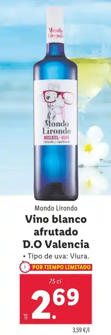 Lidl Vino blanco afrutado D.O Valencia oferta