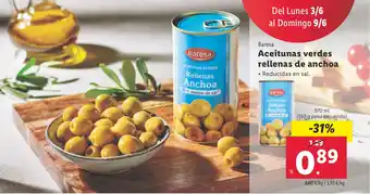 Lidl Aceitunas verdes rellenas de anchoa oferta