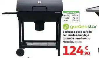 Alcampo Barbacoa para carbón con ruedas, bandeja lateral y termómetro Material: acero. oferta