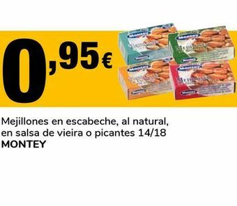 Supeco Mejillones en escabeche, al natural, en salsa de vieira o picantes 14/18 montey oferta