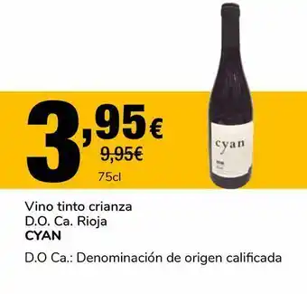 Supeco Vino tinto crianza d.o ca. rioja cyan d.o ca: denominación de origen calificada 75 cl oferta
