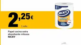 Supeco Papel de cocina extra absorbente milusos nicky, 1 rollo oferta