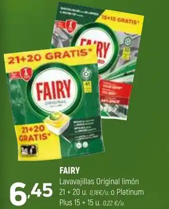 Coviran FAIRY Lavavajillas Original limón 21+ 20 u. oferta