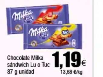 FROIZ Chocolate Milka sandwich Lu o Tuc oferta