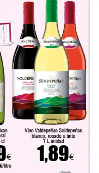 FROIZ Vino Valdepeñas Soldepeñas blanco, rosado o tinto 1 L unidad oferta