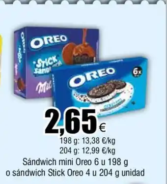 FROIZ Sándwich mini Oreo 6 u 198 g o sándwich Stick Oreo 4 u 204 g unidad oferta