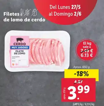 Lidl Filetes de lomo de cerdo oferta