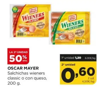 Alimerka OSCAR MAYER Salchichas wieners classic o con queso, oferta