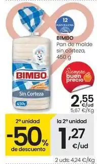Eroski Bimbo - pan de molde sin corteza oferta