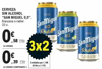 E.Leclerc Cerveza Sin Alcohol "San Miguel 0.0" 33 Cl. La Unidad Comprando 3 oferta