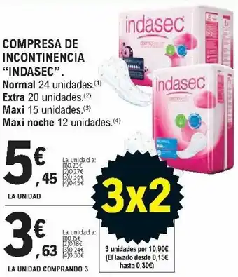 E.Leclerc Compresa de Incontinencia "Indasec" La Unidad oferta