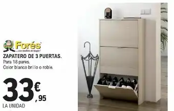 E.Leclerc Zapatero de 3 Puertas. Para 18 pares. Color blanco brillo o roble. oferta