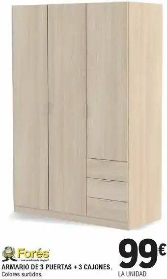 E.Leclerc Armario de 3 Puertas + 3 Cajones Colores surtidos. oferta