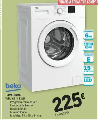 E.Leclerc beko Lavadora WRV 6611 BWR oferta