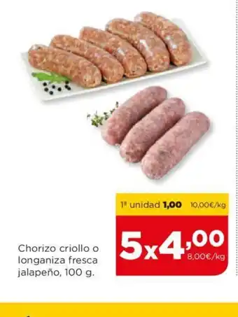 Alimerka Chorizo criollo o longaniza fresca jalapeño, 100 g. oferta
