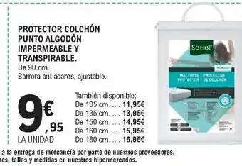 E.Leclerc Protector Colchón Punto Algodón Impermeable Y Transpirable De 90 cm oferta