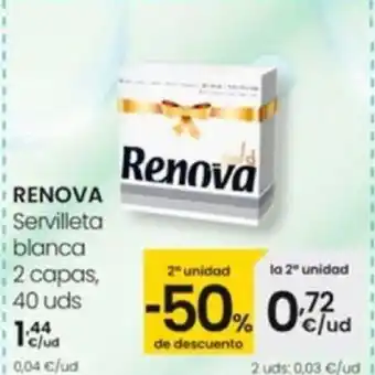 Eroski RENOVA Servilleta blanca 2 capas, oferta